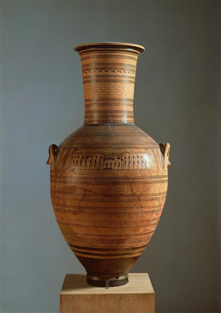 Belly-handled Amphora Attributed to the Dipylon Painter Greek, from Athens, Late Geometric, 760-750 BCE Pottery National Archaeological Museum, Athens