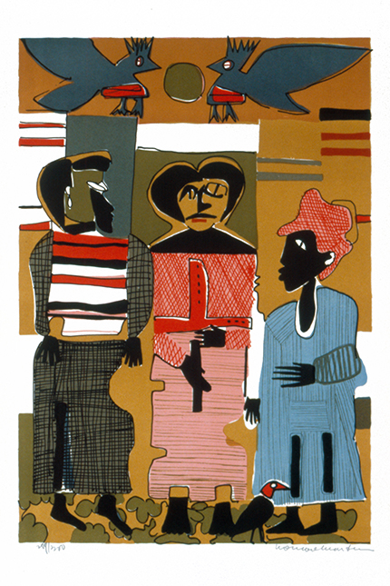 Romare Bearden (American, 1911-1988) Color lithograph on Arches paper, 1979 Museum purchase (92.84) Height: 55 cm Width: 38 cm Additional images may be viewed in Argus