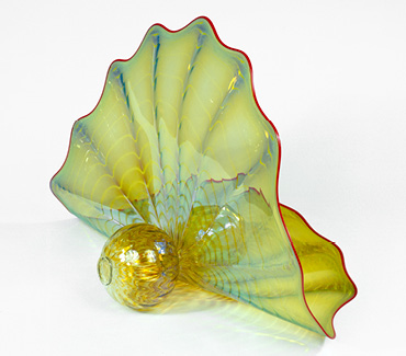 lime green glass shell sculpture by Dale Chihuly
